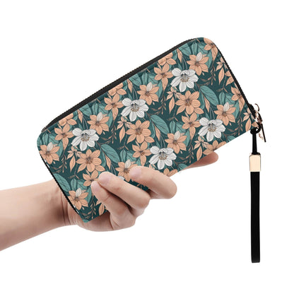 Pastel Floral Women's Leather Zipper Wristlet Wallet - DeRose Seasonal