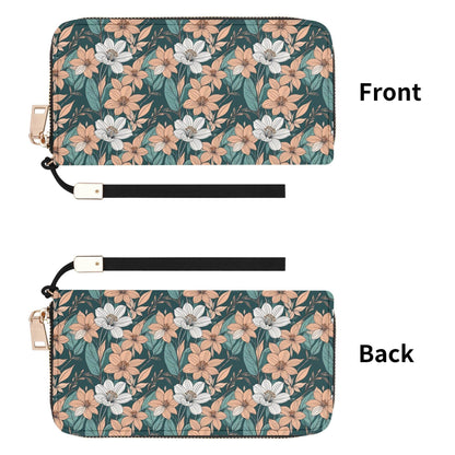 Pastel Floral Women's Leather Zipper Wristlet Wallet - DeRose Seasonal