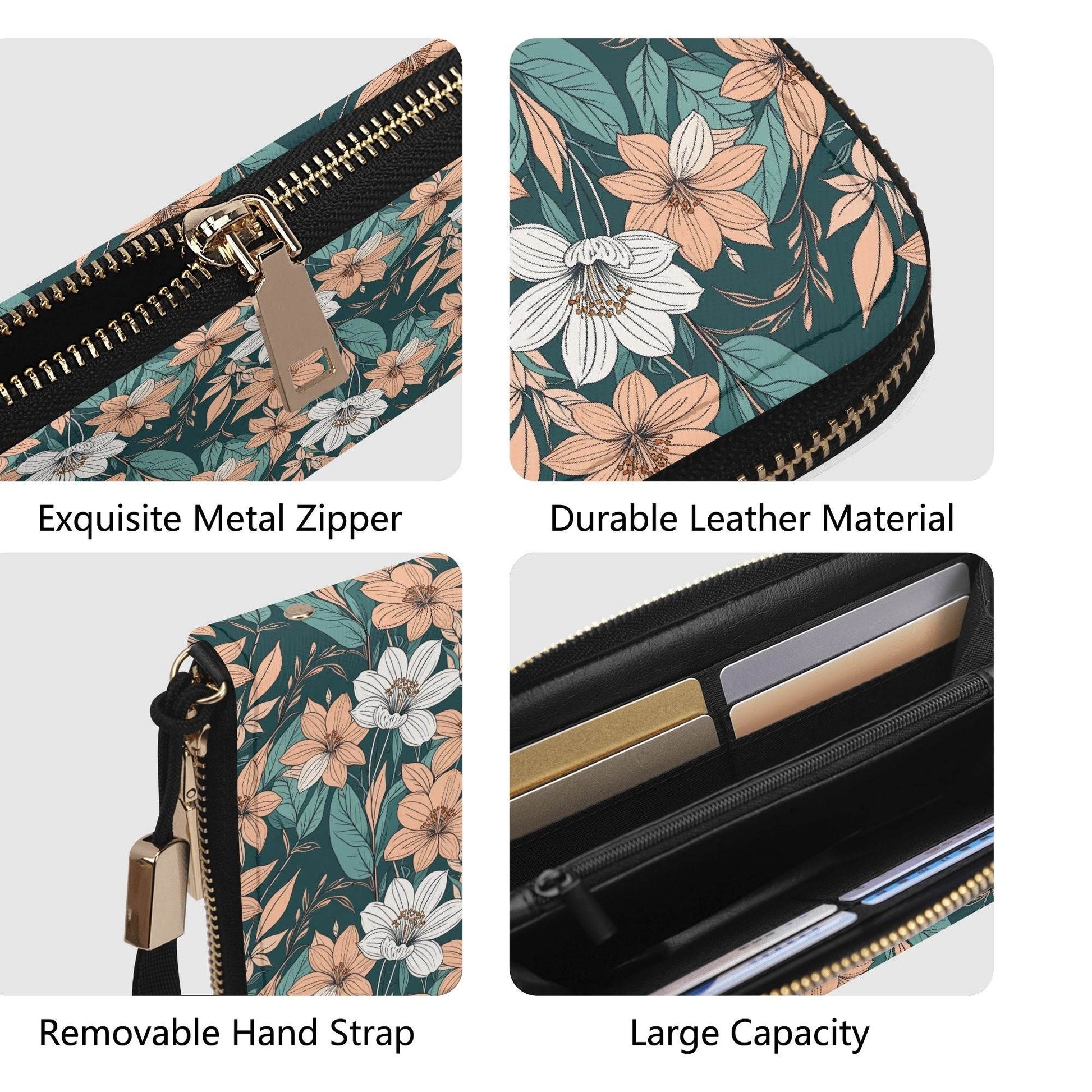 Pastel Floral Women's Leather Zipper Wristlet Wallet - DeRose Seasonal