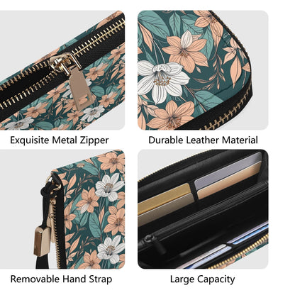 Pastel Floral Women's Leather Zipper Wristlet Wallet - DeRose Seasonal