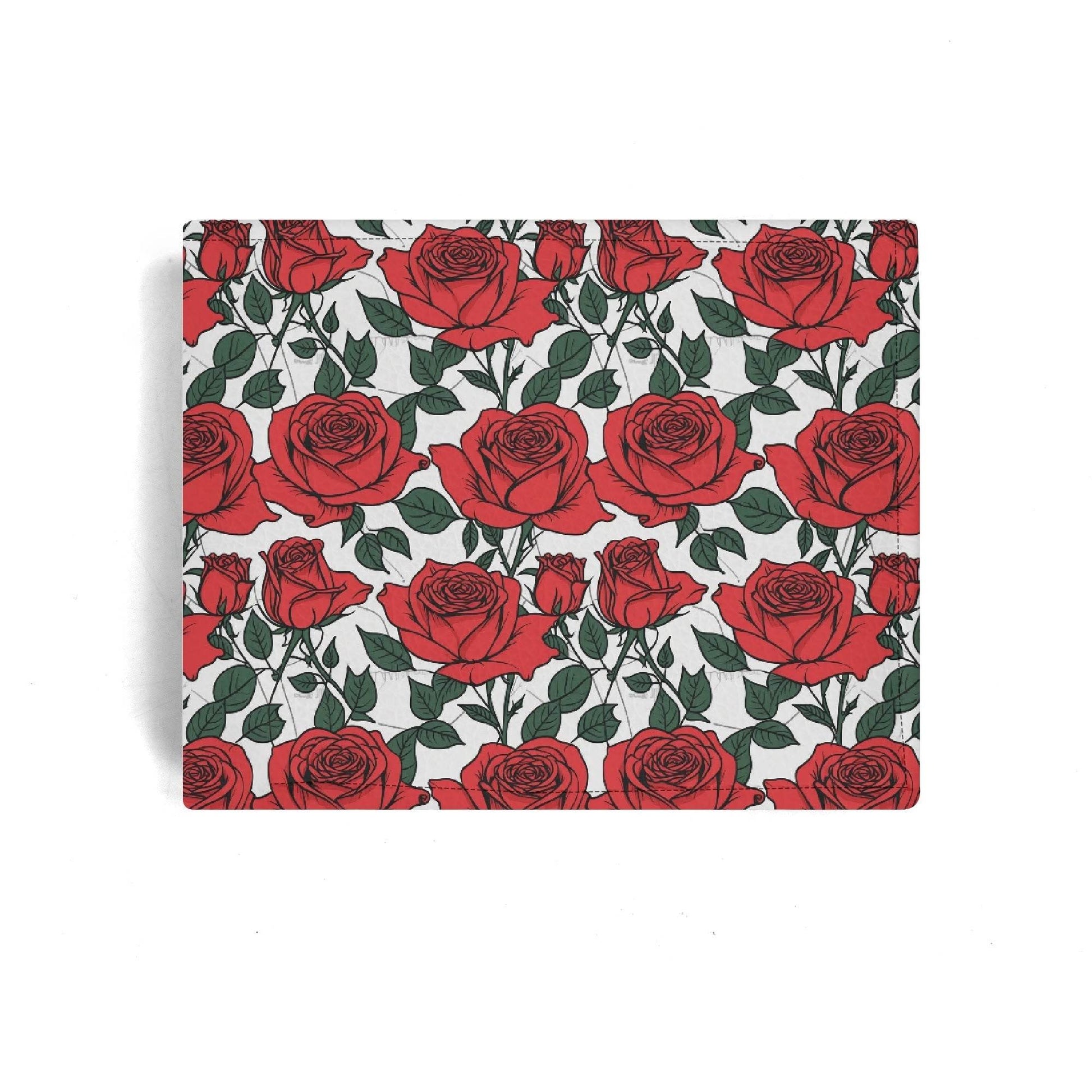 Red Leafy Roses Men's Leather Folded Wallet - DeRose Seasonal