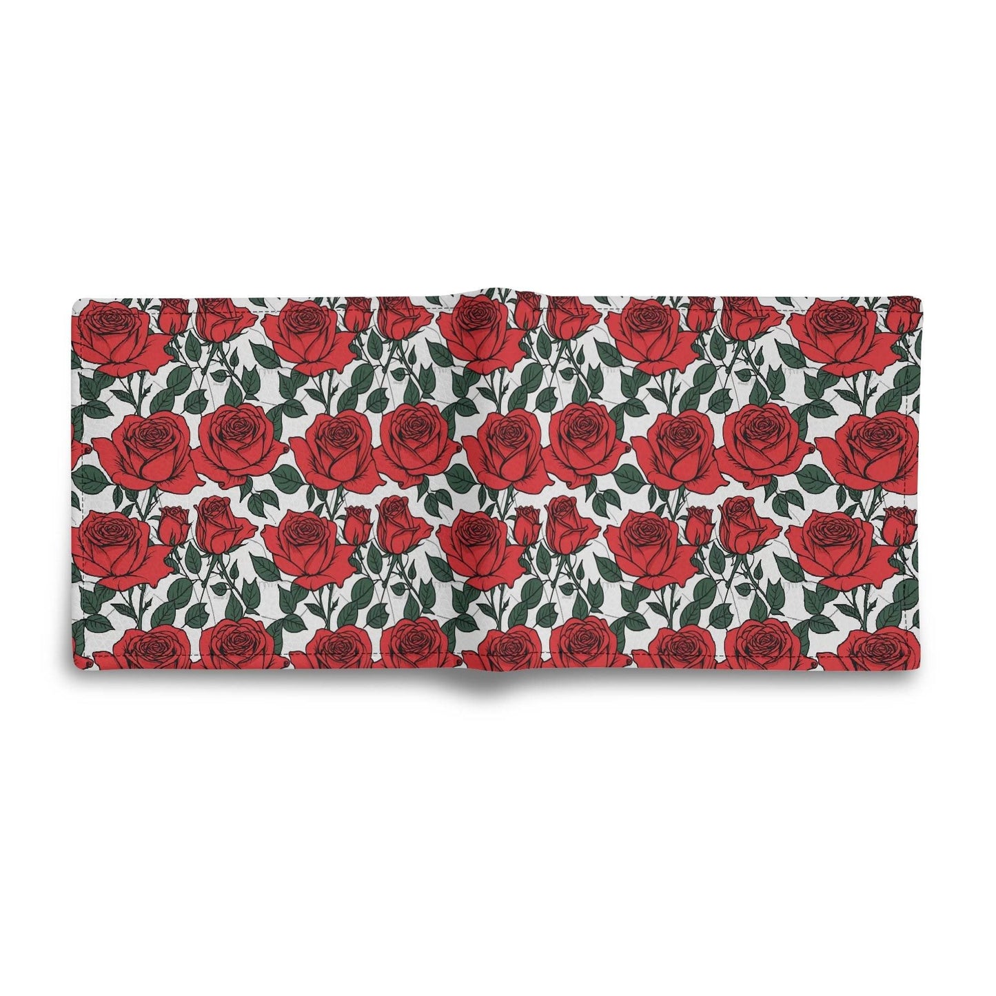 Red Leafy Roses Men's Leather Folded Wallet - DeRose Seasonal