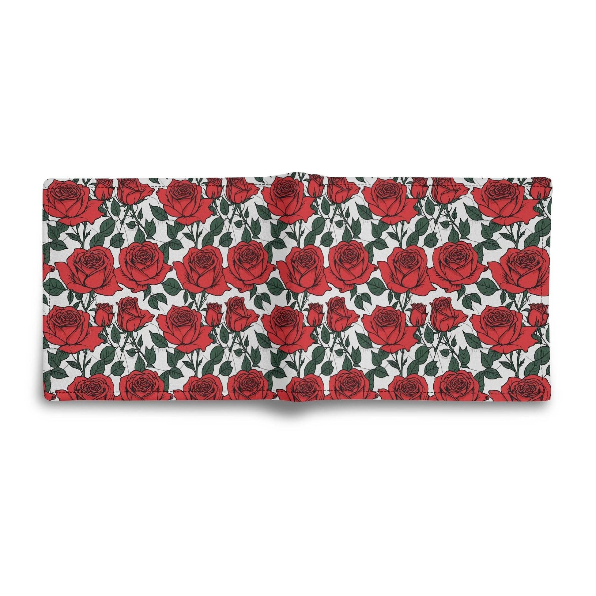 Red Leafy Roses Men's Leather Folded Wallet - DeRose Seasonal