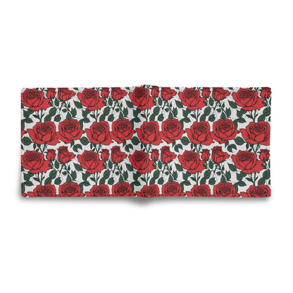 Red Leafy Roses Men's Leather Folded Wallet - DeRose Seasonal