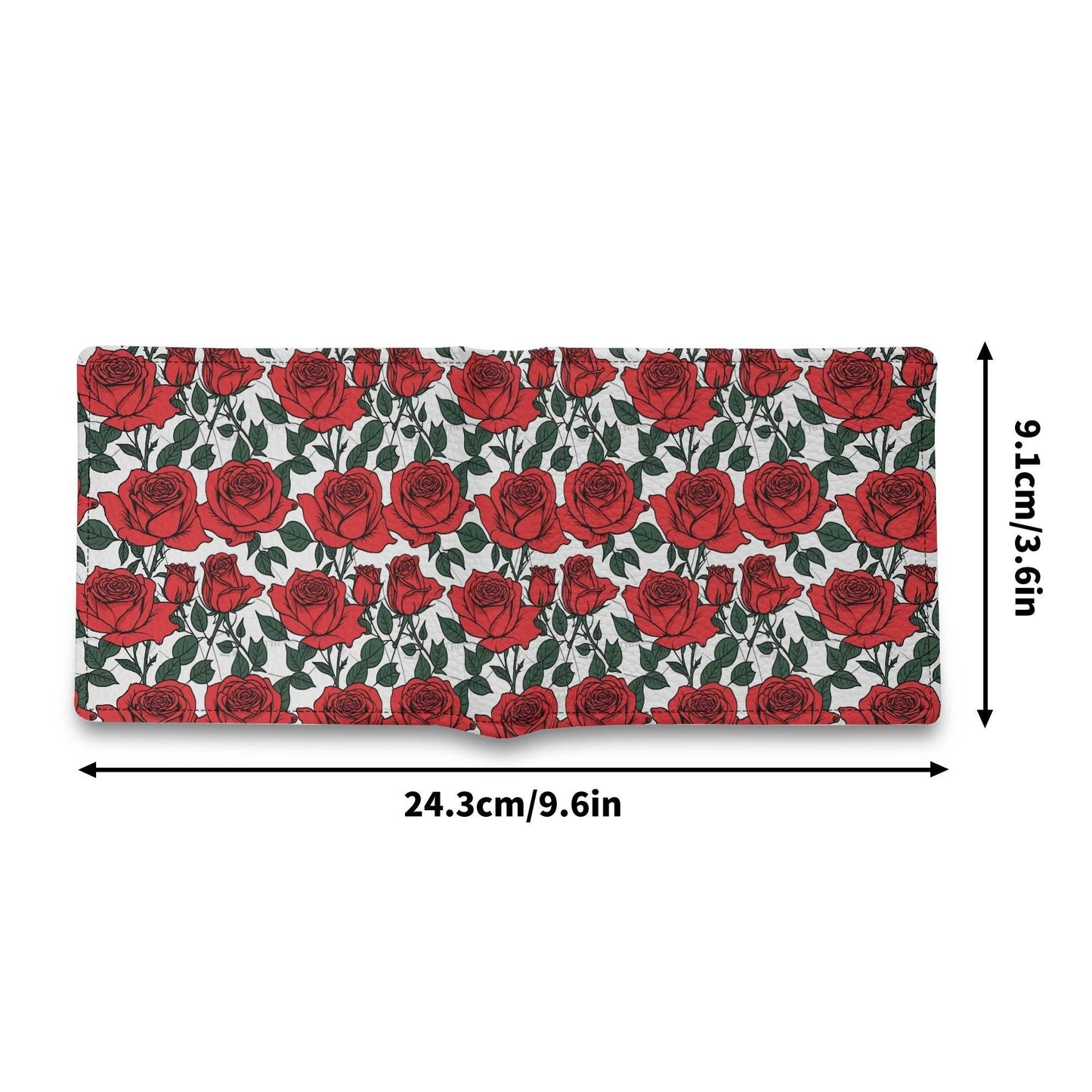 Red Leafy Roses Men's Leather Folded Wallet - DeRose Seasonal