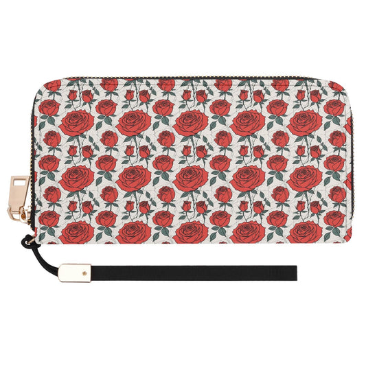 Red Roses Women's Leather Zipper Wristlet Wallet - DeRose Seasonal