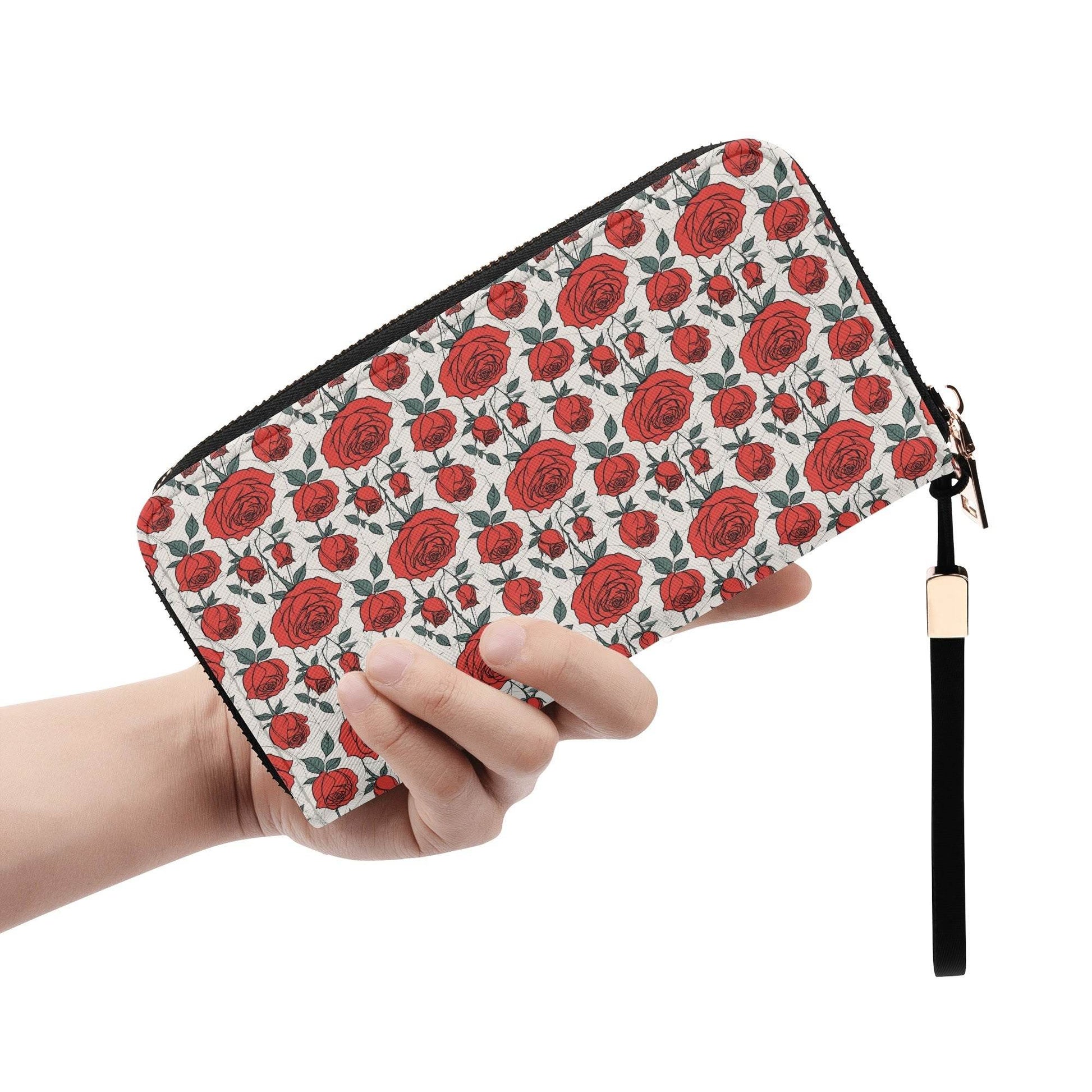 Red Roses Women's Leather Zipper Wristlet Wallet - DeRose Seasonal