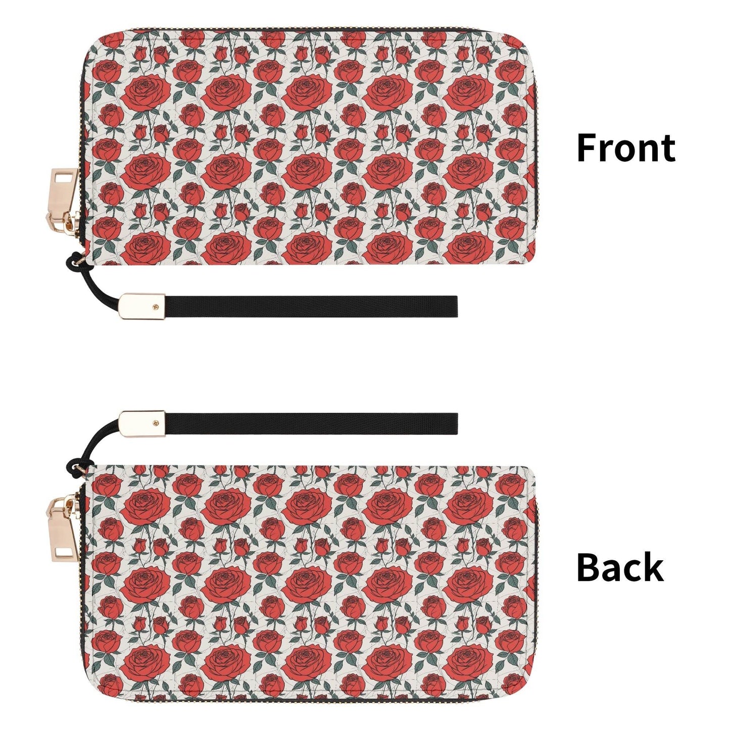 Red Roses Women's Leather Zipper Wristlet Wallet - DeRose Seasonal