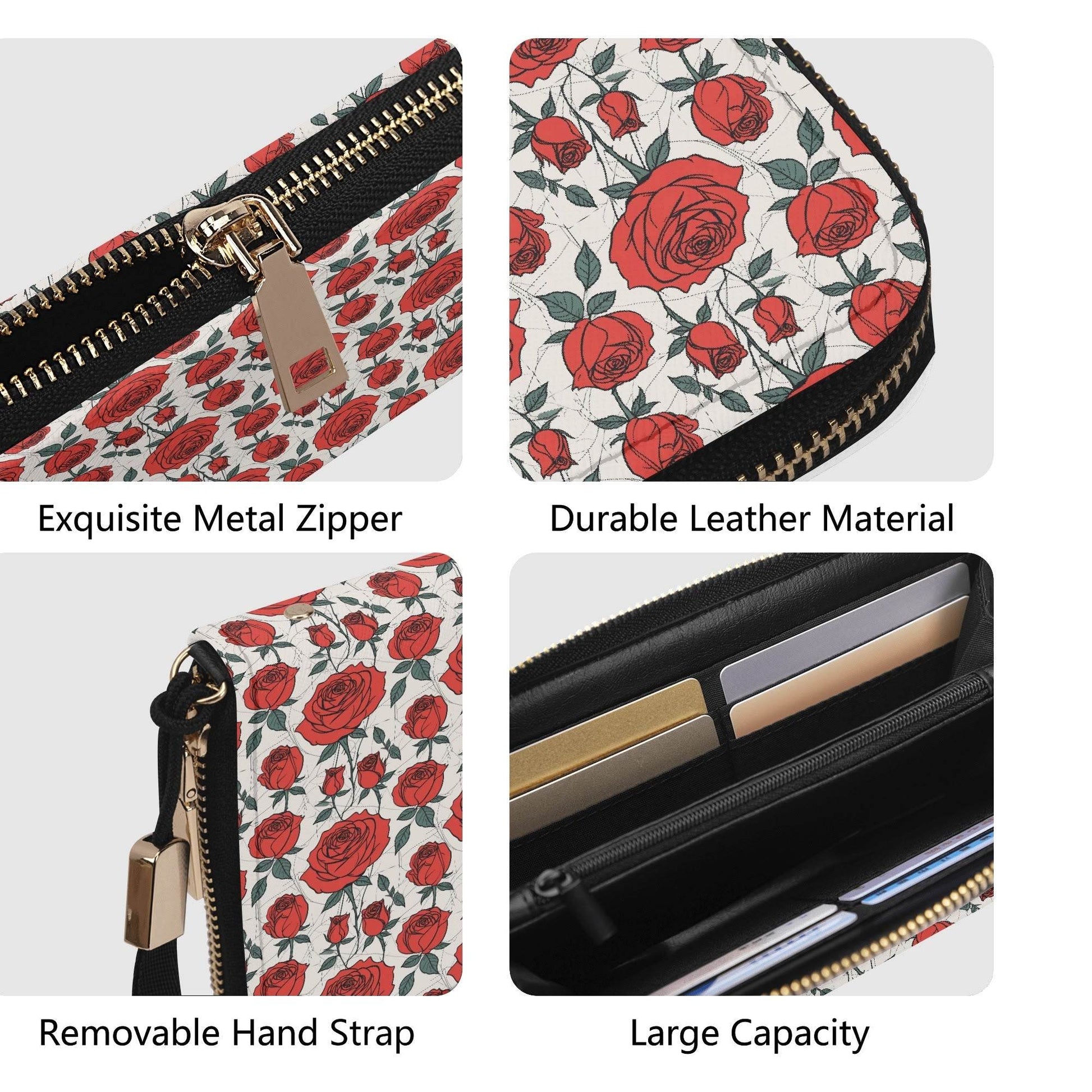 Red Roses Women's Leather Zipper Wristlet Wallet - DeRose Seasonal