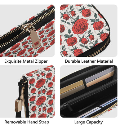 Red Roses Women's Leather Zipper Wristlet Wallet - DeRose Seasonal