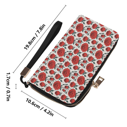 Red Roses Women's Leather Zipper Wristlet Wallet - DeRose Seasonal