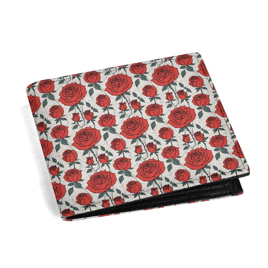 Red Roses Men's Leather Folded Wallet - DeRose Seasonal