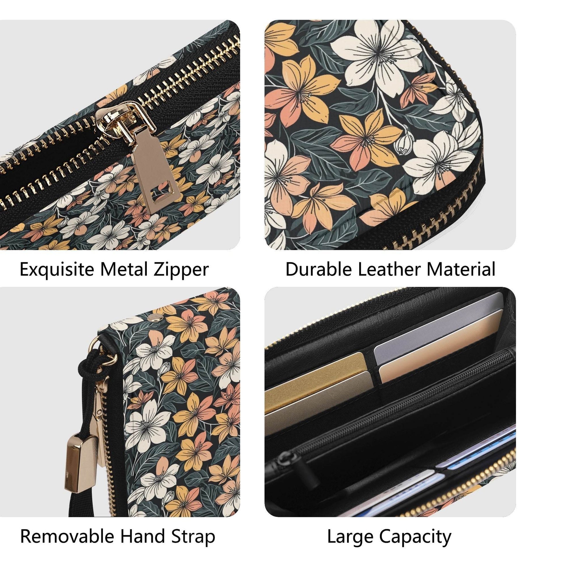 Field of Flowers Women's Leather Zipper Wristlet Wallet - DeRose Seasonal