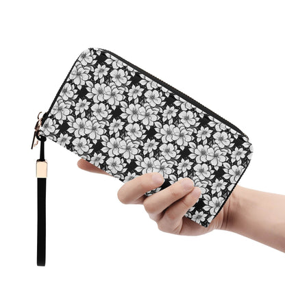 Black and White Floral Women's Leather Zipper Wristlet Wallet - DeRose Seasonal