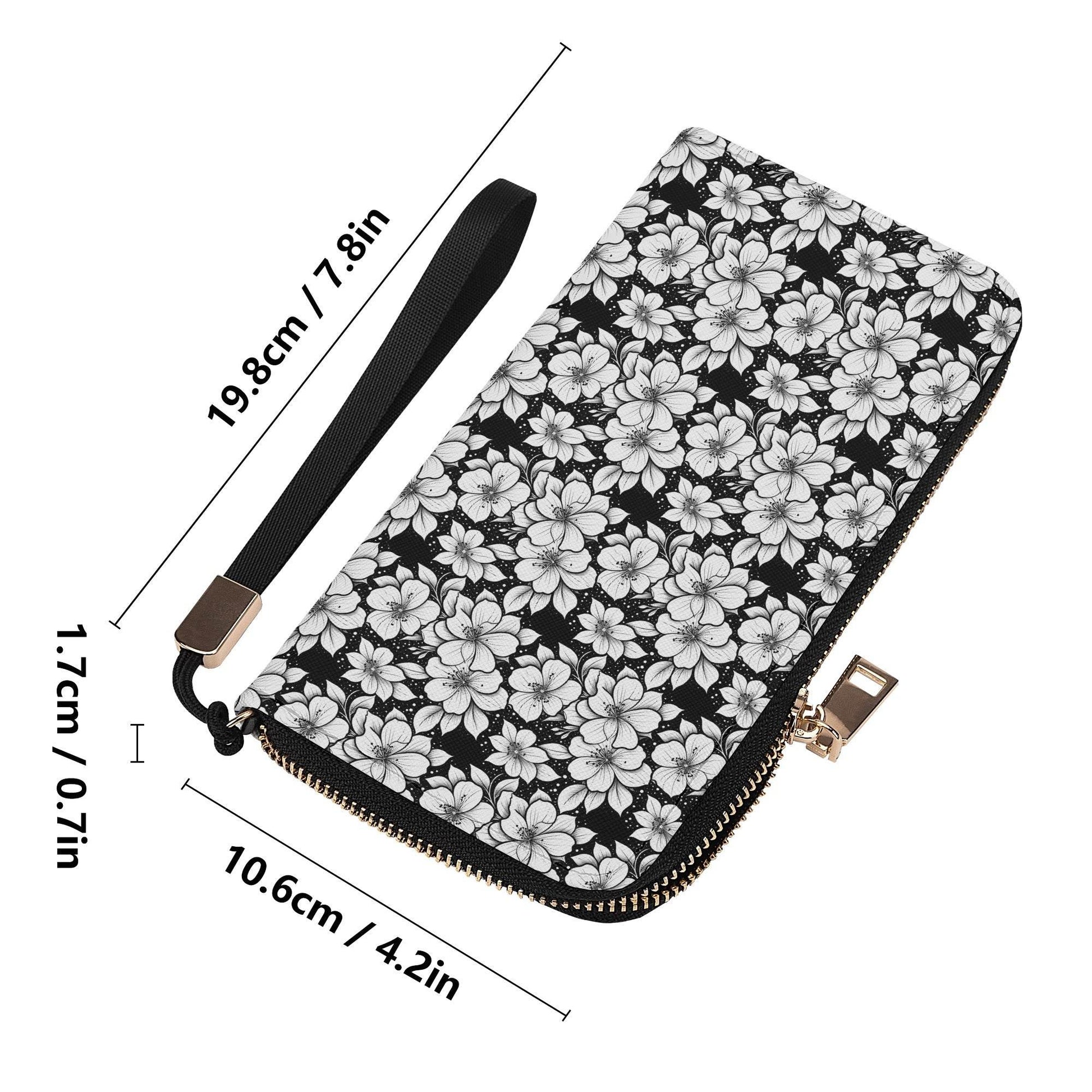 Black and White Floral Women's Leather Zipper Wristlet Wallet - DeRose Seasonal