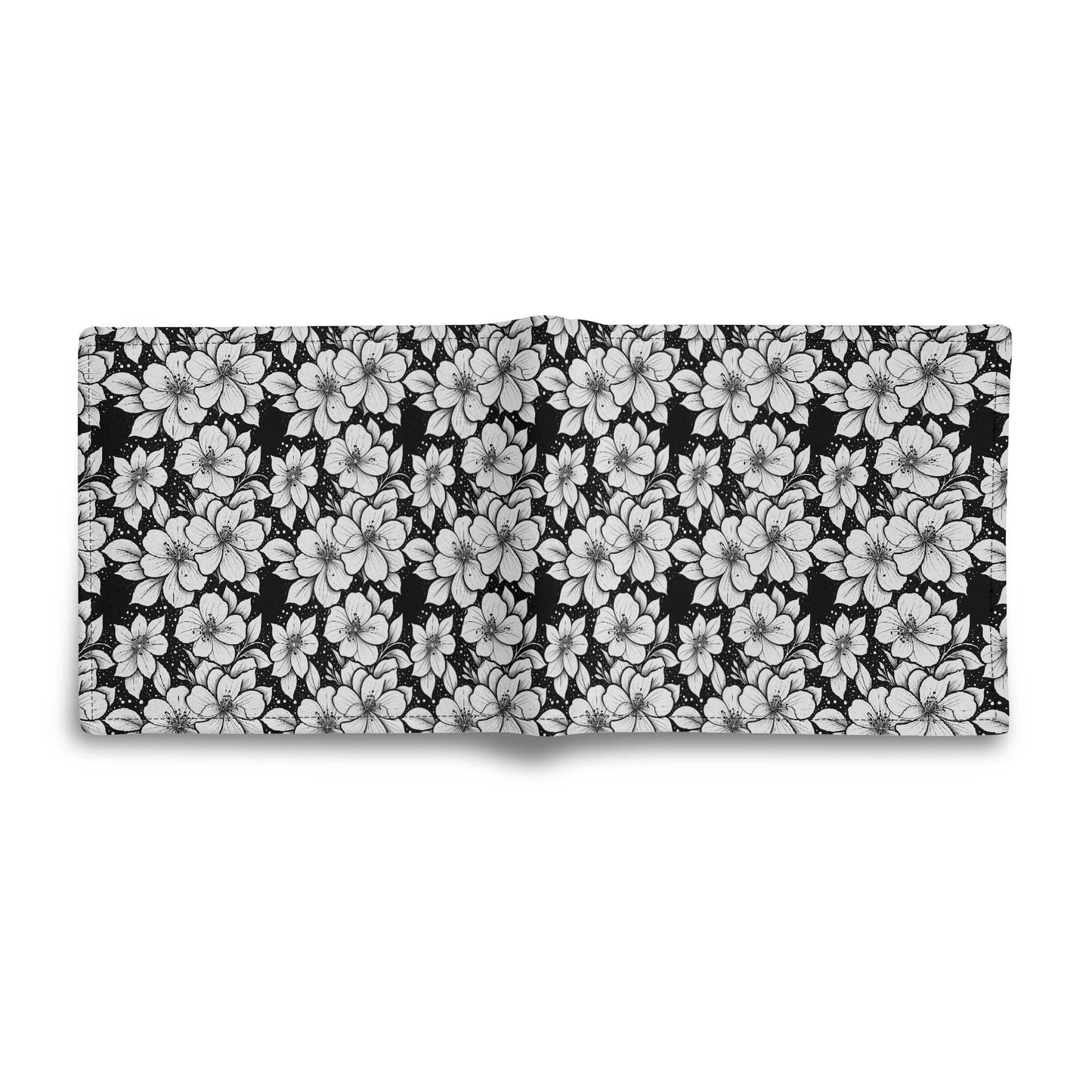 Black and White Floral Men's Leather Folded Wallet - DeRose Seasonal