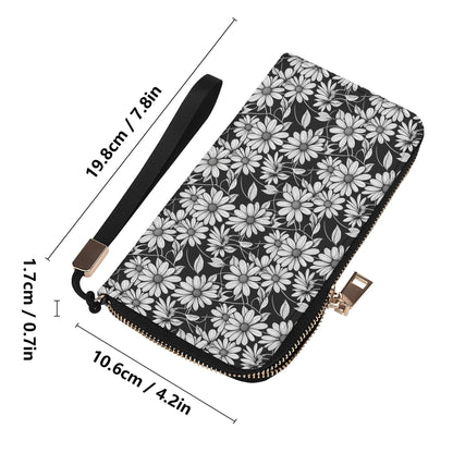 Black and White Daisy Women's Leather Zipper Wristlet Wallet - DeRose Seasonal