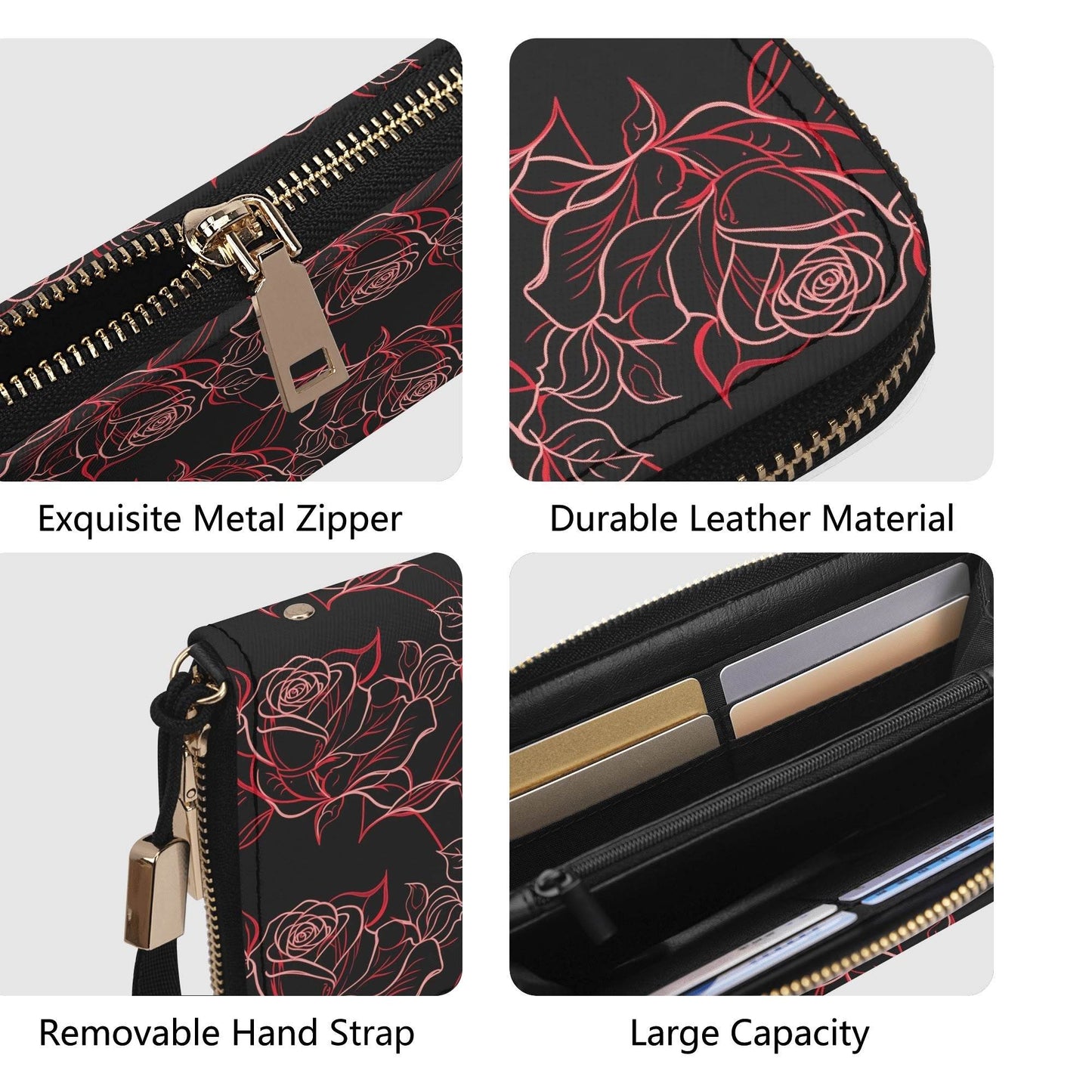 Red Light Rose Women's Leather Zipper Wristlet Wallet - DeRose Seasonal