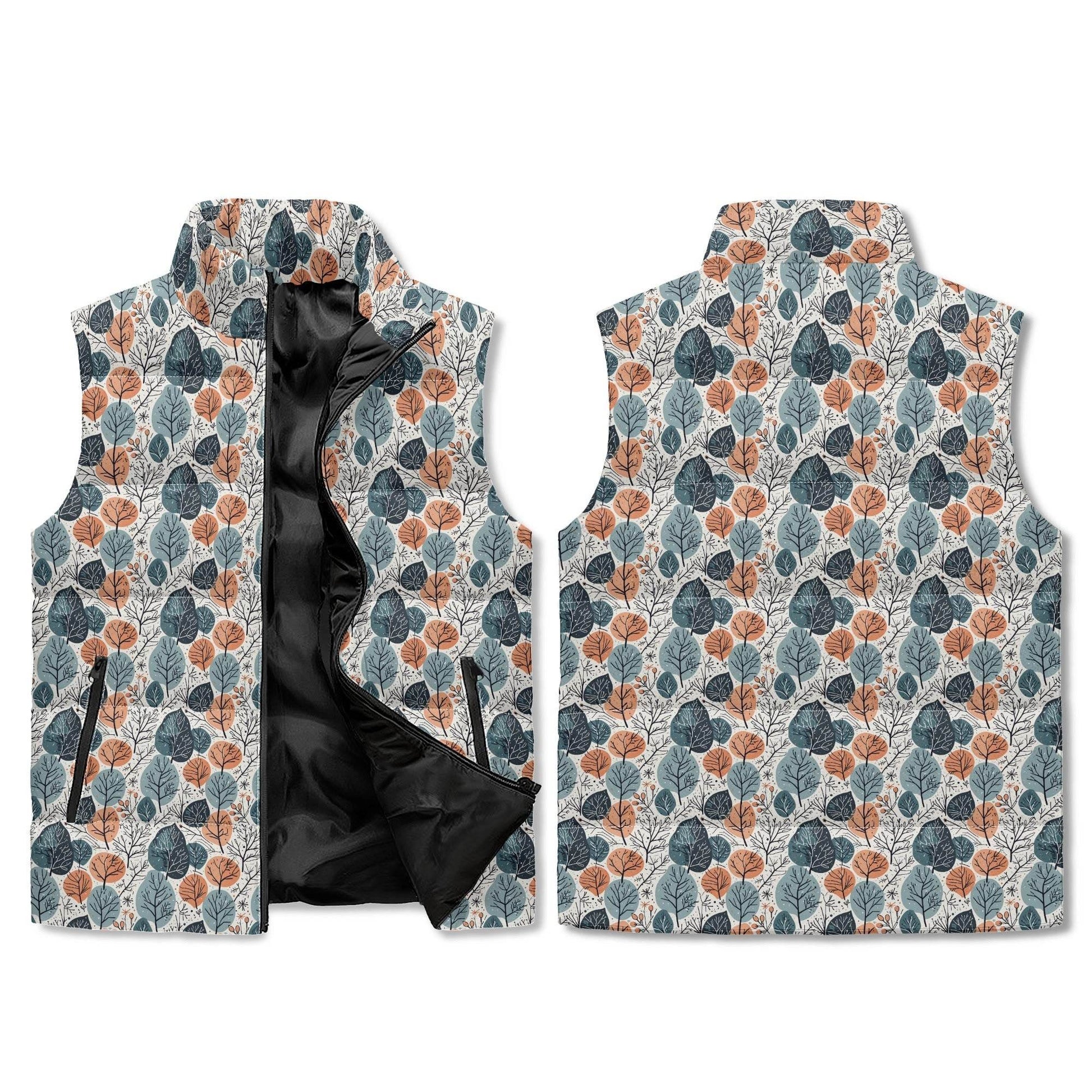 Freezing Leaves Unisex Lightweight Stand Collar Zip Up Puffer Vest - DeRose Seasonal