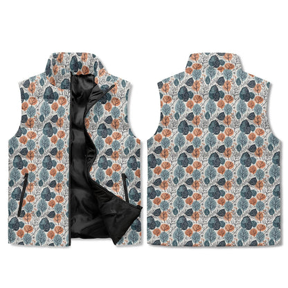Freezing Leaves Unisex Lightweight Stand Collar Zip Up Puffer Vest - DeRose Seasonal