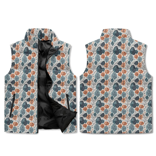 Freezing Leaves Unisex Lightweight Stand Collar Zip Up Puffer Vest - DeRose Seasonal