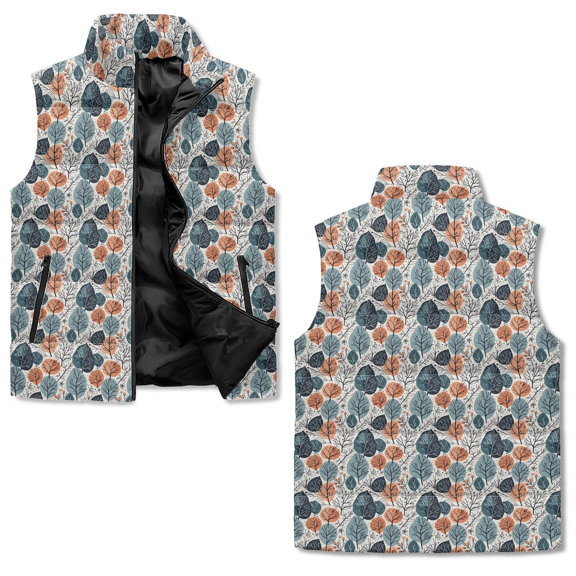 Freezing Leaves Unisex Lightweight Stand Collar Zip Up Puffer Vest - DeRose Seasonal