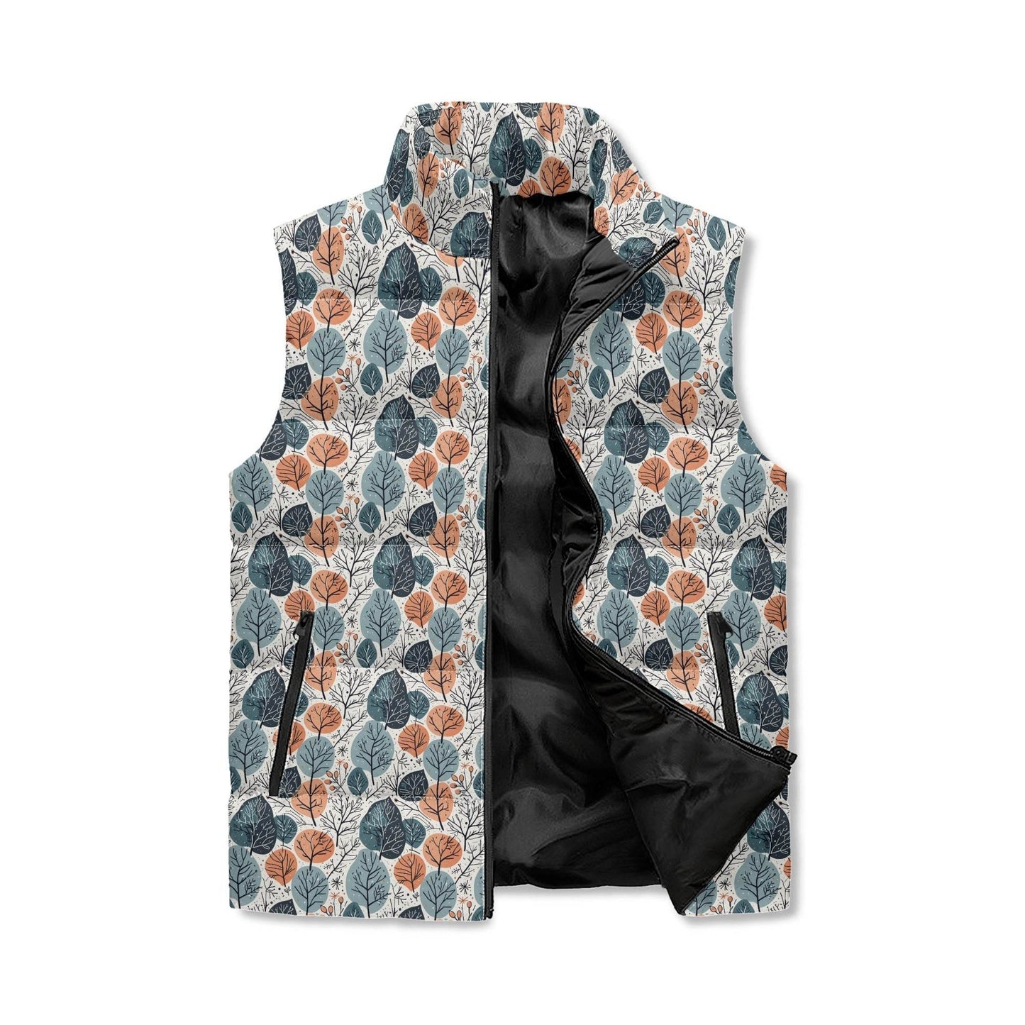Freezing Leaves Unisex Lightweight Stand Collar Zip Up Puffer Vest - DeRose Seasonal