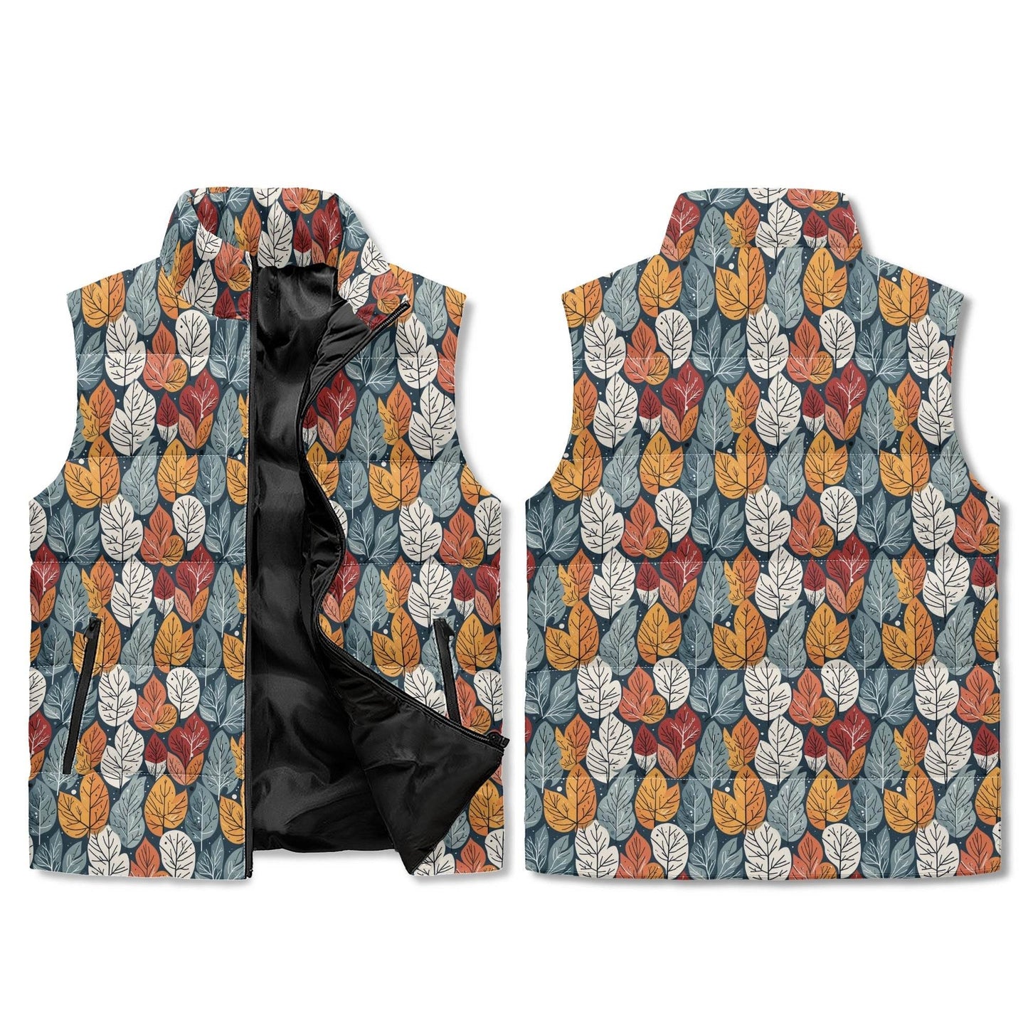Fall Into Winter Unisex Lightweight Stand Collar Zip Up Puffer Vest - DeRose Seasonal