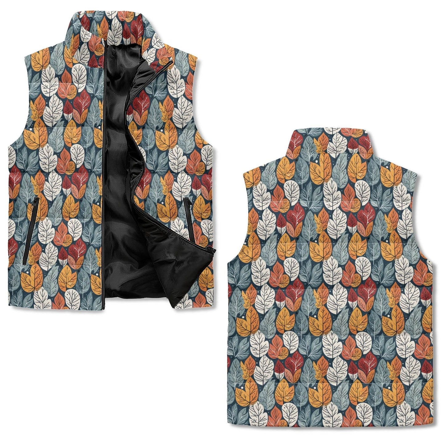 Fall Into Winter Unisex Lightweight Stand Collar Zip Up Puffer Vest - DeRose Seasonal
