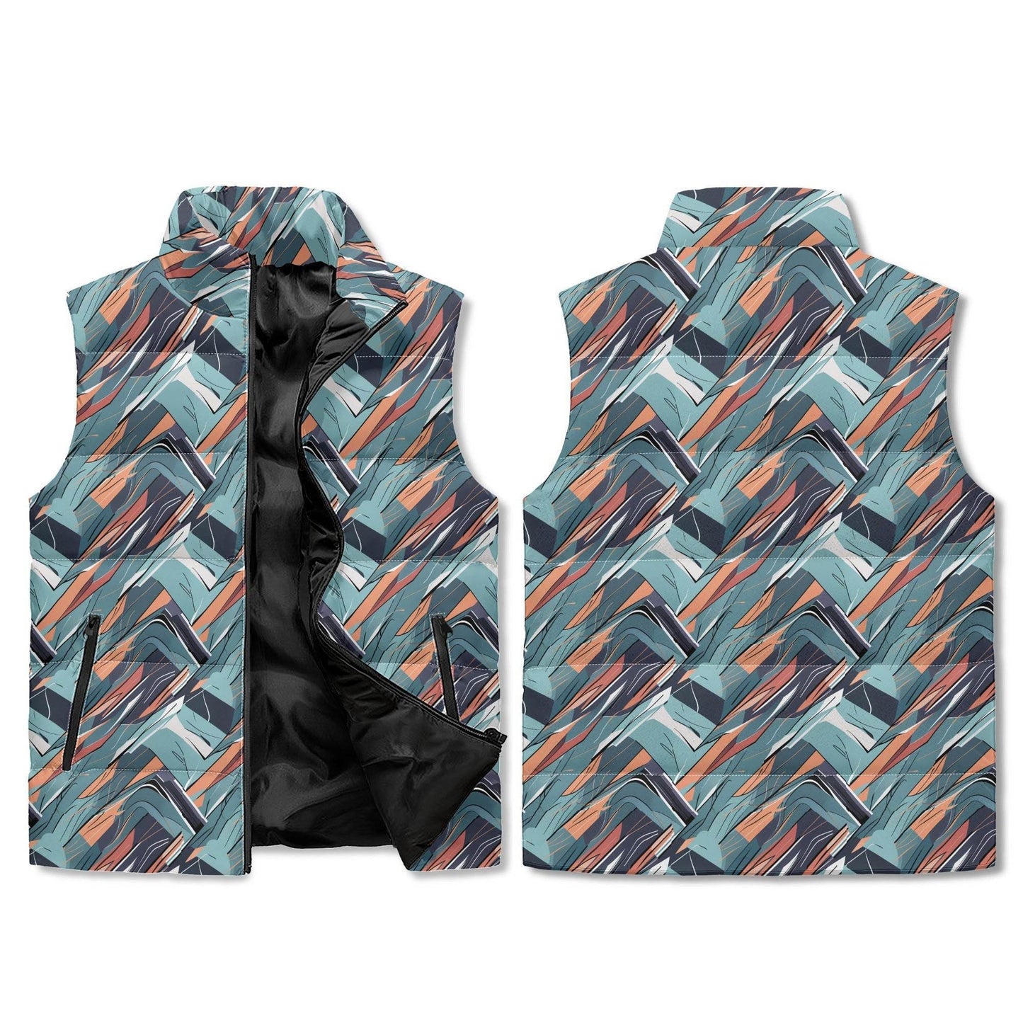 Abstract Breeze Unisex Lightweight Stand Collar Zip Up Puffer Vest - DeRose Seasonal