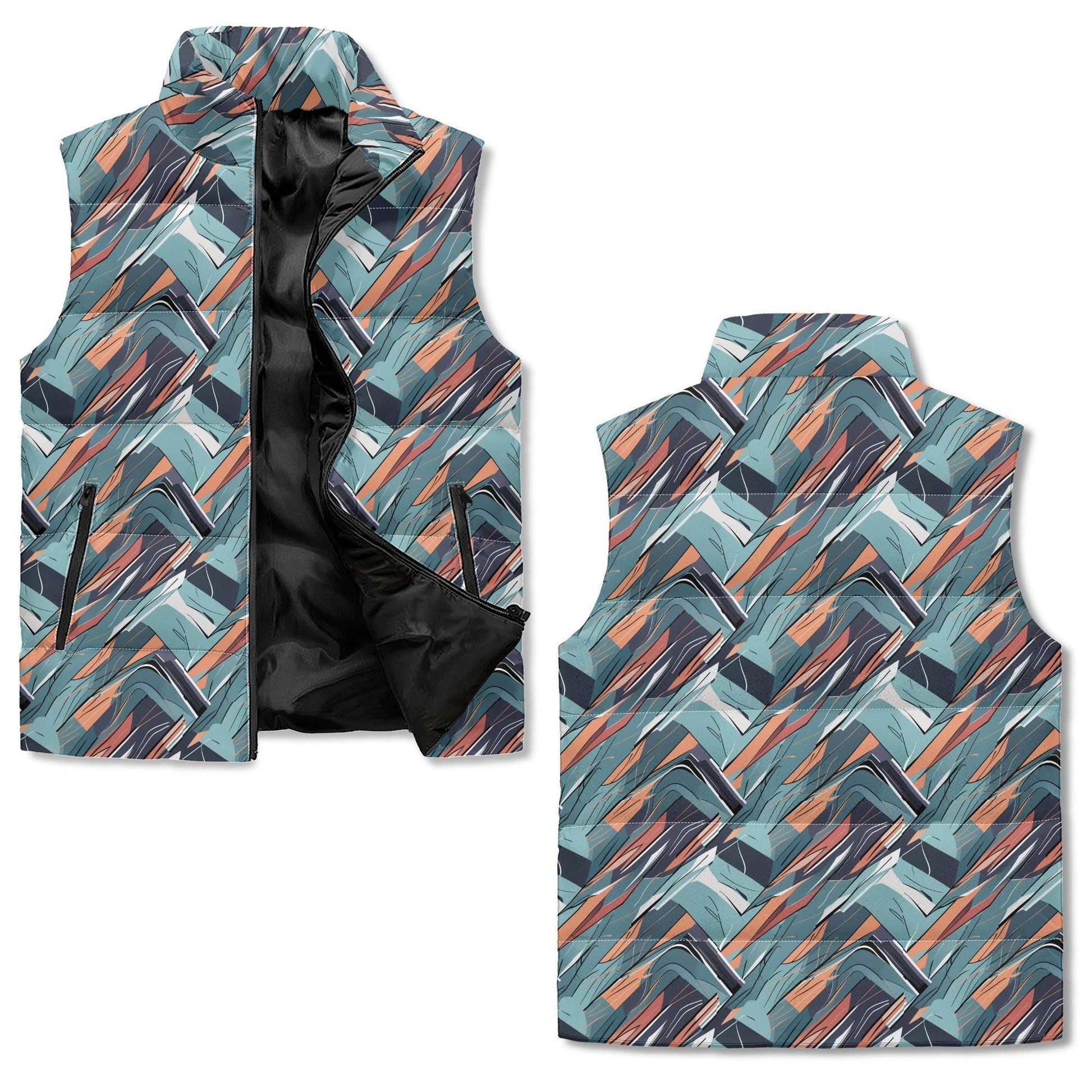 Abstract Breeze Unisex Lightweight Stand Collar Zip Up Puffer Vest - DeRose Seasonal