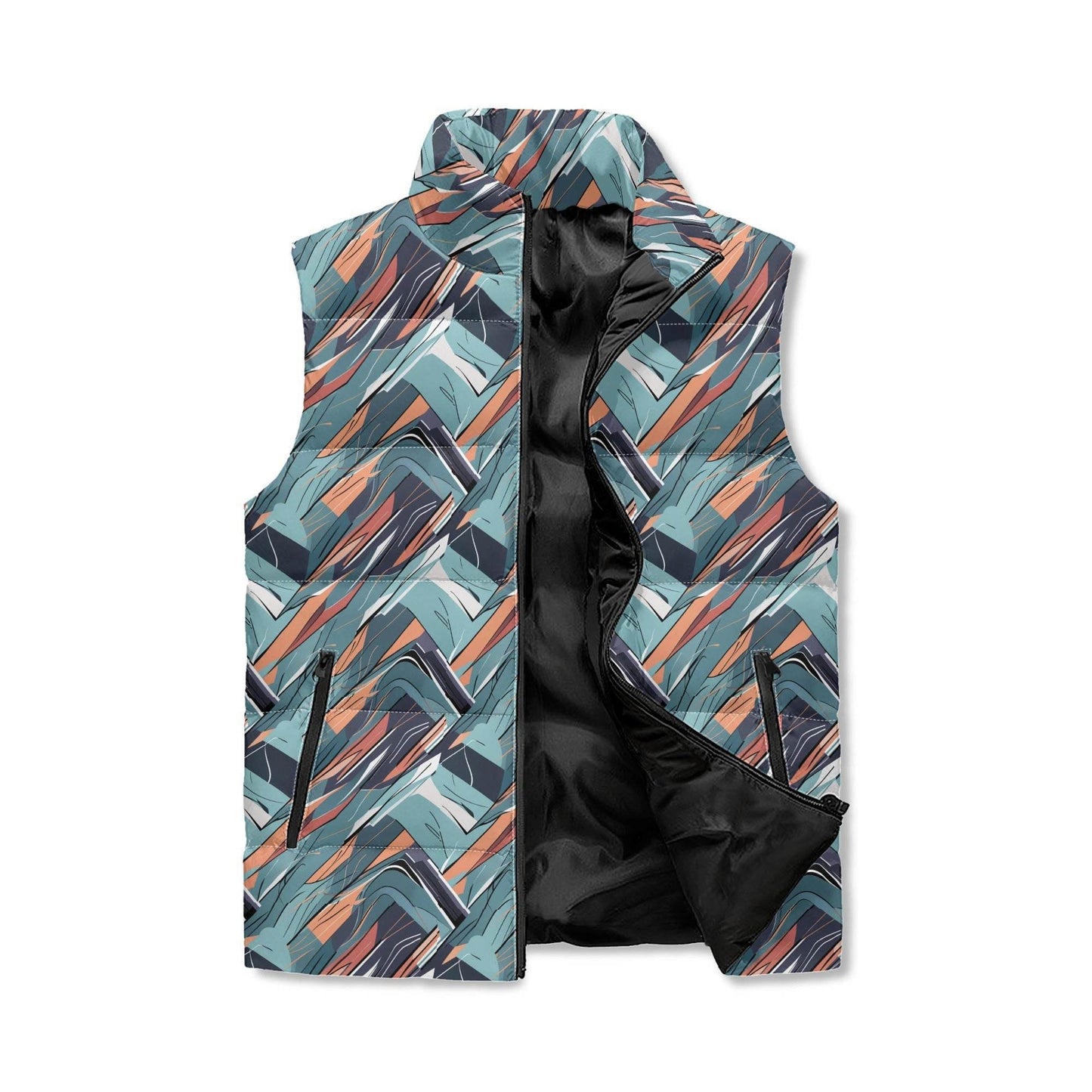 Abstract Breeze Unisex Lightweight Stand Collar Zip Up Puffer Vest - DeRose Seasonal