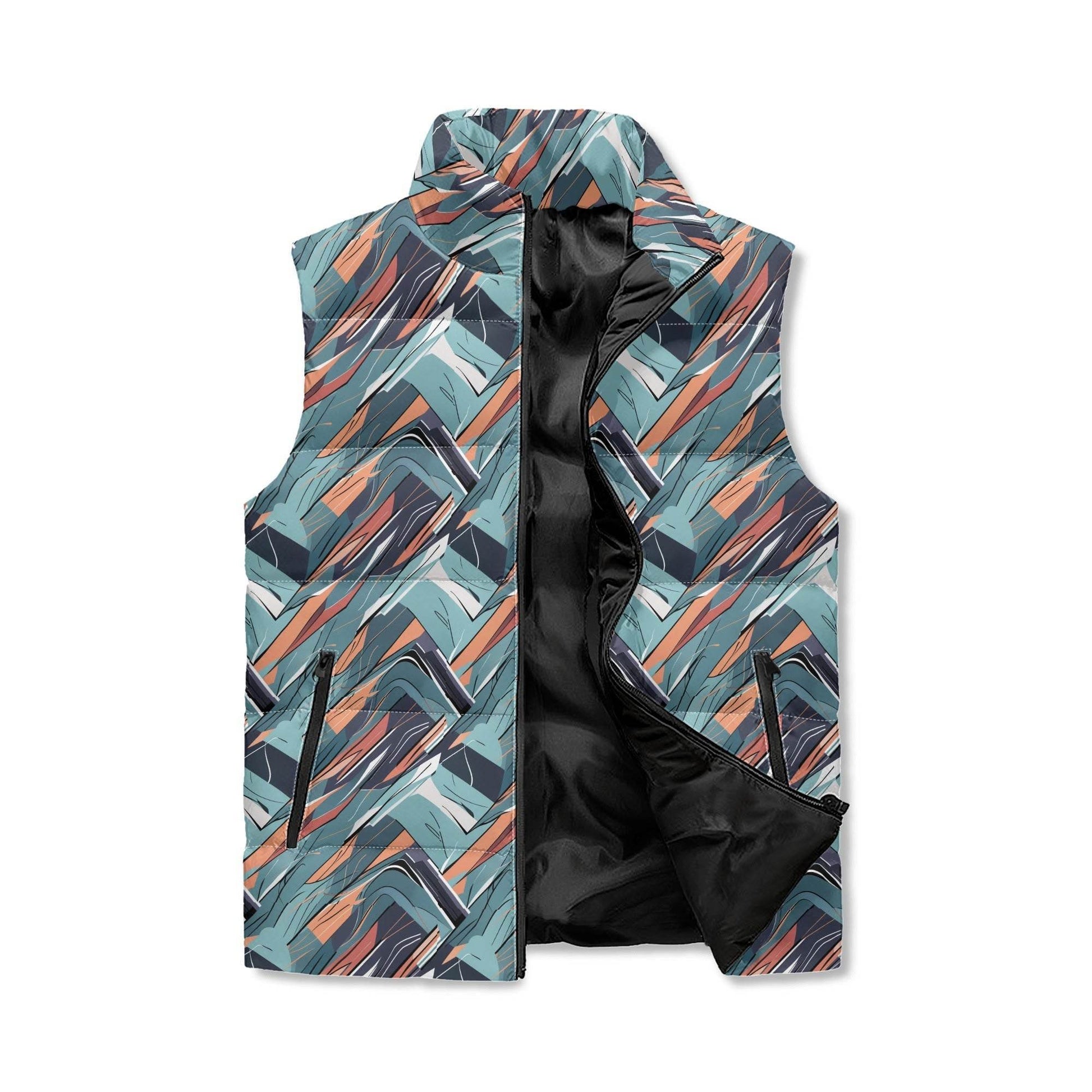 Abstract Breeze Unisex Lightweight Stand Collar Zip Up Puffer Vest - DeRose Seasonal