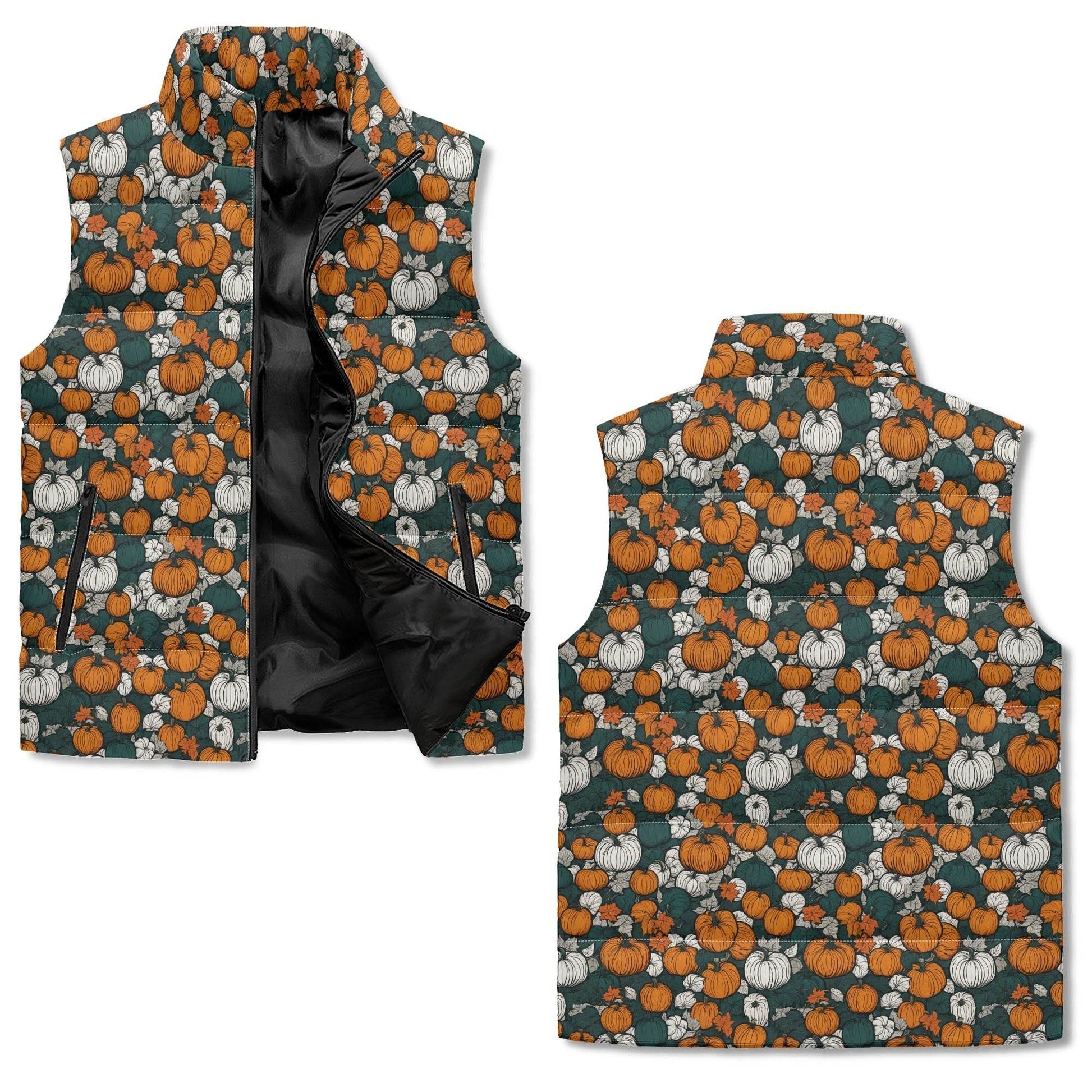 Dark Pumpkin Patch Unisex Lightweight Stand Collar Zip Up Puffer Vest - DeRose Seasonal