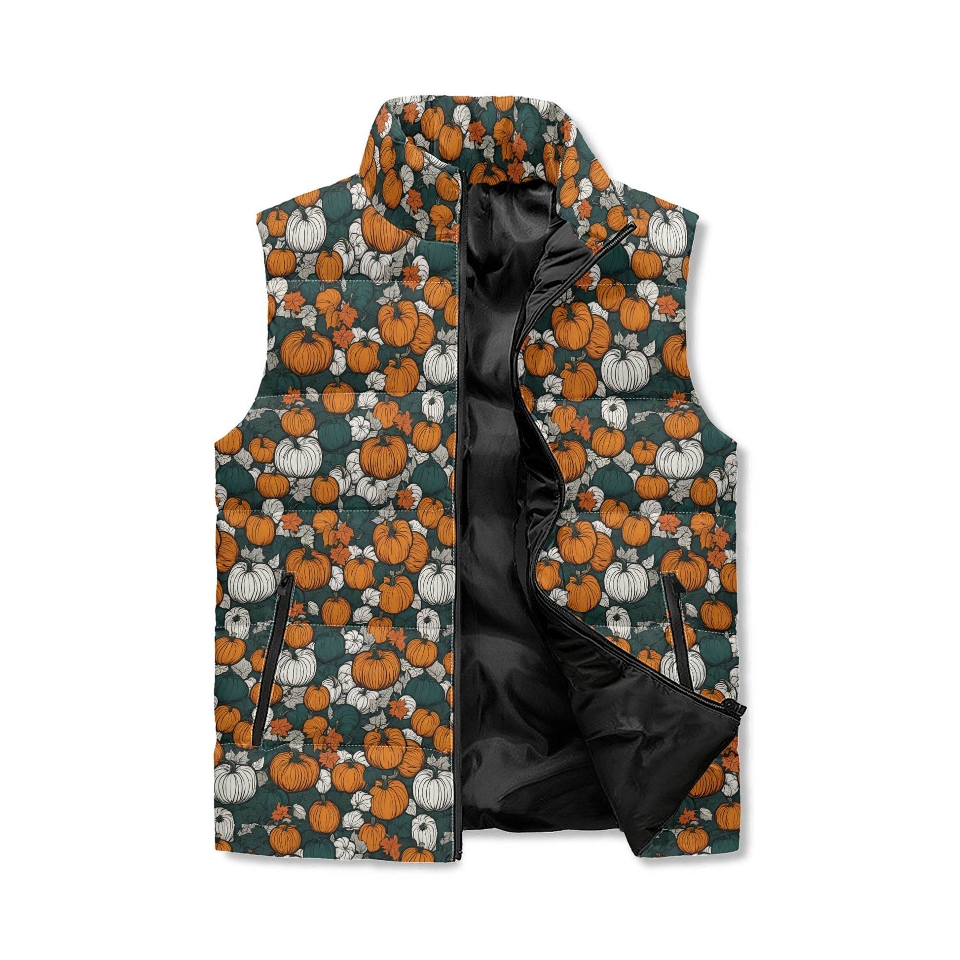 Dark Pumpkin Patch Unisex Lightweight Stand Collar Zip Up Puffer Vest - DeRose Seasonal