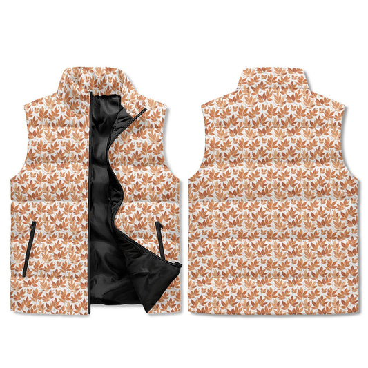 Autumn Leaves Unisex Lightweight Stand Collar Zip Up Puffer Vest - DeRose Seasonal
