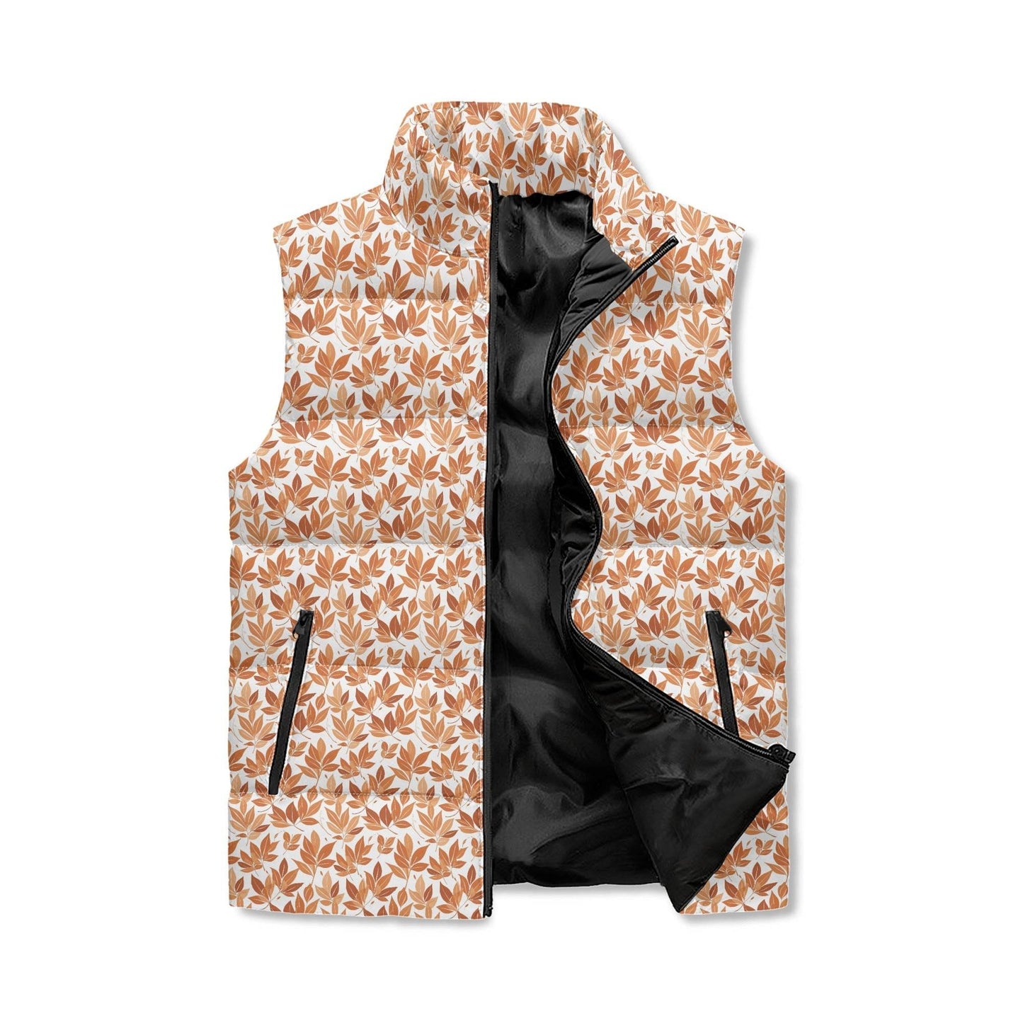 Autumn Leaves Unisex Lightweight Stand Collar Zip Up Puffer Vest - DeRose Seasonal