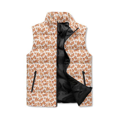Autumn Leaves Unisex Lightweight Stand Collar Zip Up Puffer Vest - DeRose Seasonal