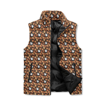 Maple Leaves Unisex Lightweight Stand Collar Zip Up Puffer Vest - DeRose Seasonal