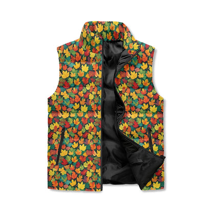 Colorful Leaves Unisex Lightweight Stand Collar Zip Up Puffer Vest - DeRose Seasonal