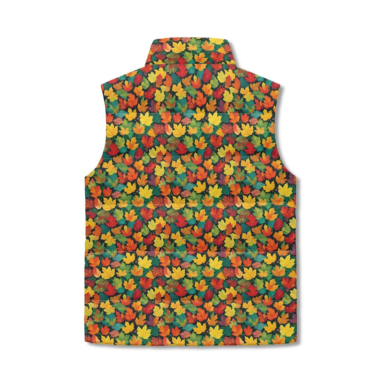 Colorful Leaves Unisex Lightweight Stand Collar Zip Up Puffer Vest - DeRose Seasonal
