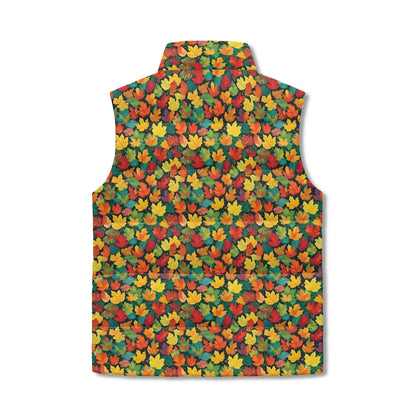Colorful Leaves Unisex Lightweight Stand Collar Zip Up Puffer Vest - DeRose Seasonal