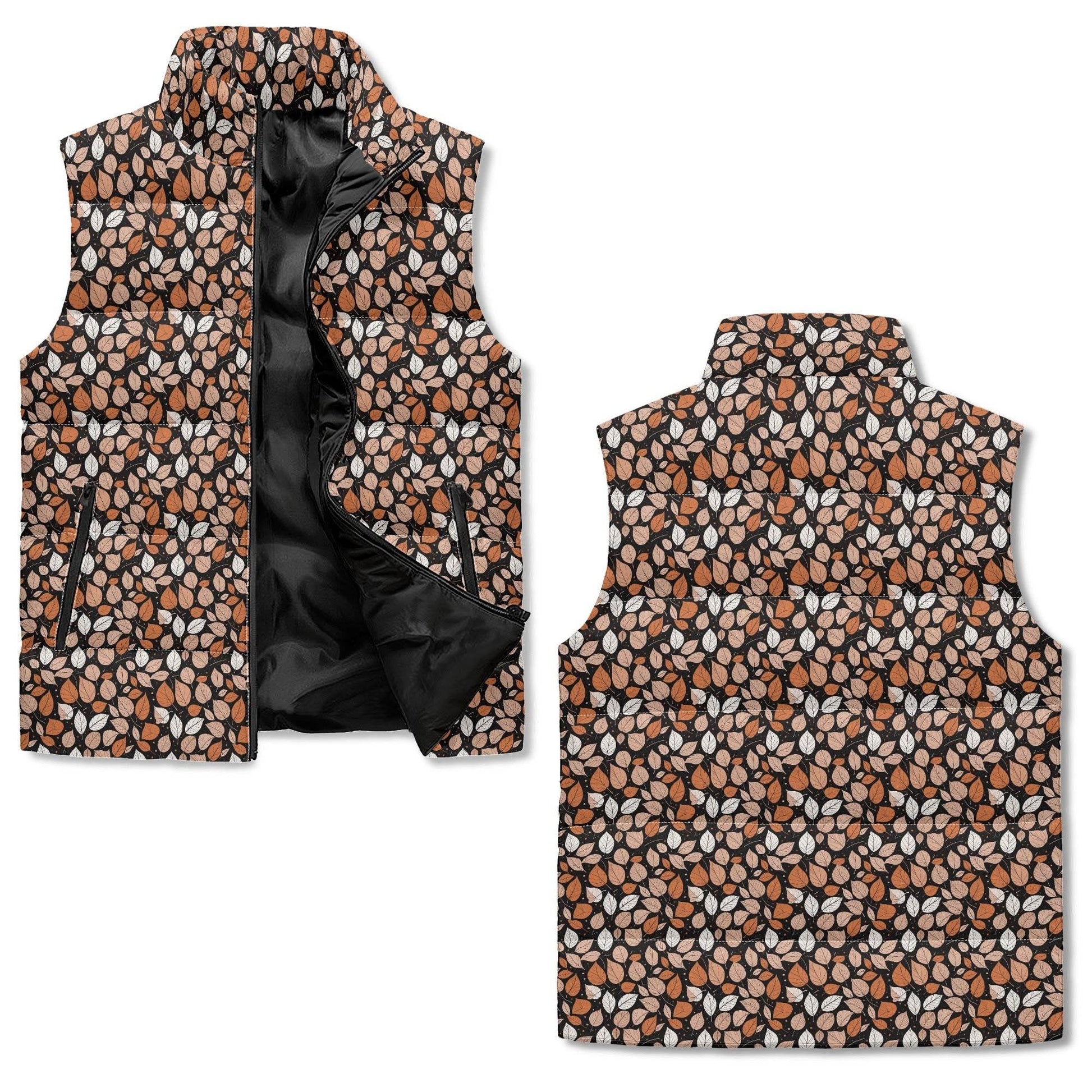 Dark Leaves Unisex Lightweight Stand Collar Zip Up Puffer Vest - DeRose Seasonal