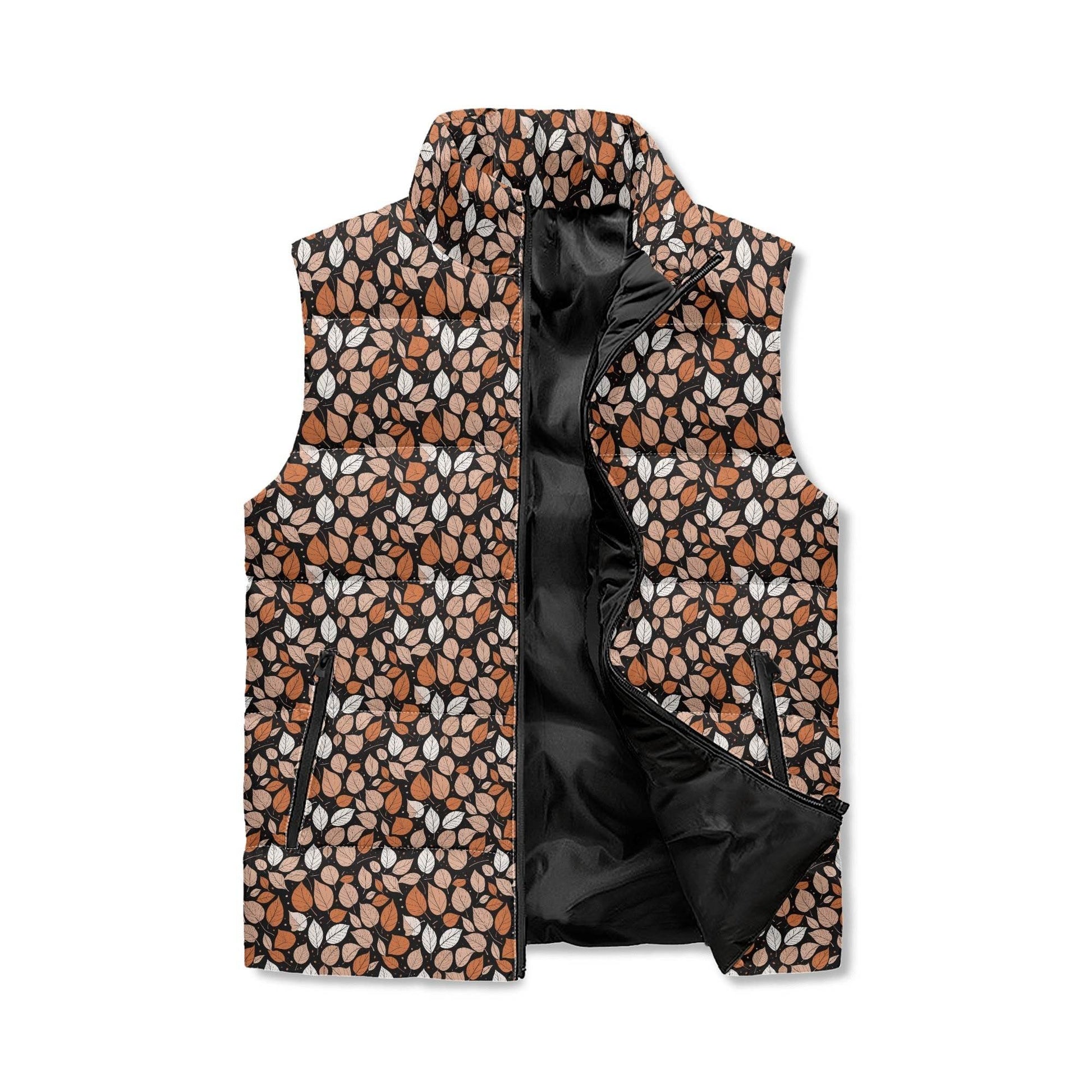 Dark Leaves Unisex Lightweight Stand Collar Zip Up Puffer Vest - DeRose Seasonal