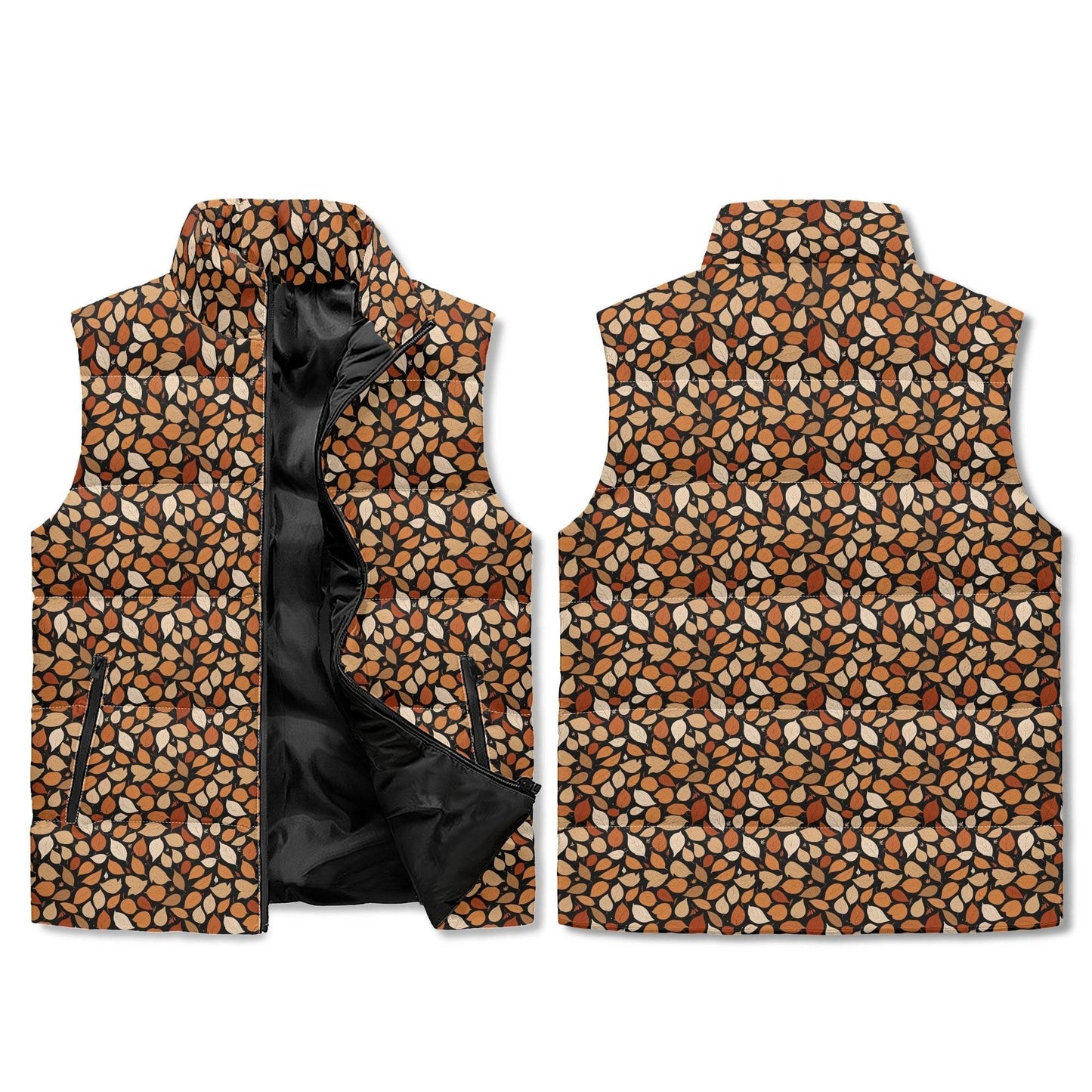 Red Leaves Unisex Lightweight Stand Collar Zip Up Puffer Vest - DeRose Seasonal
