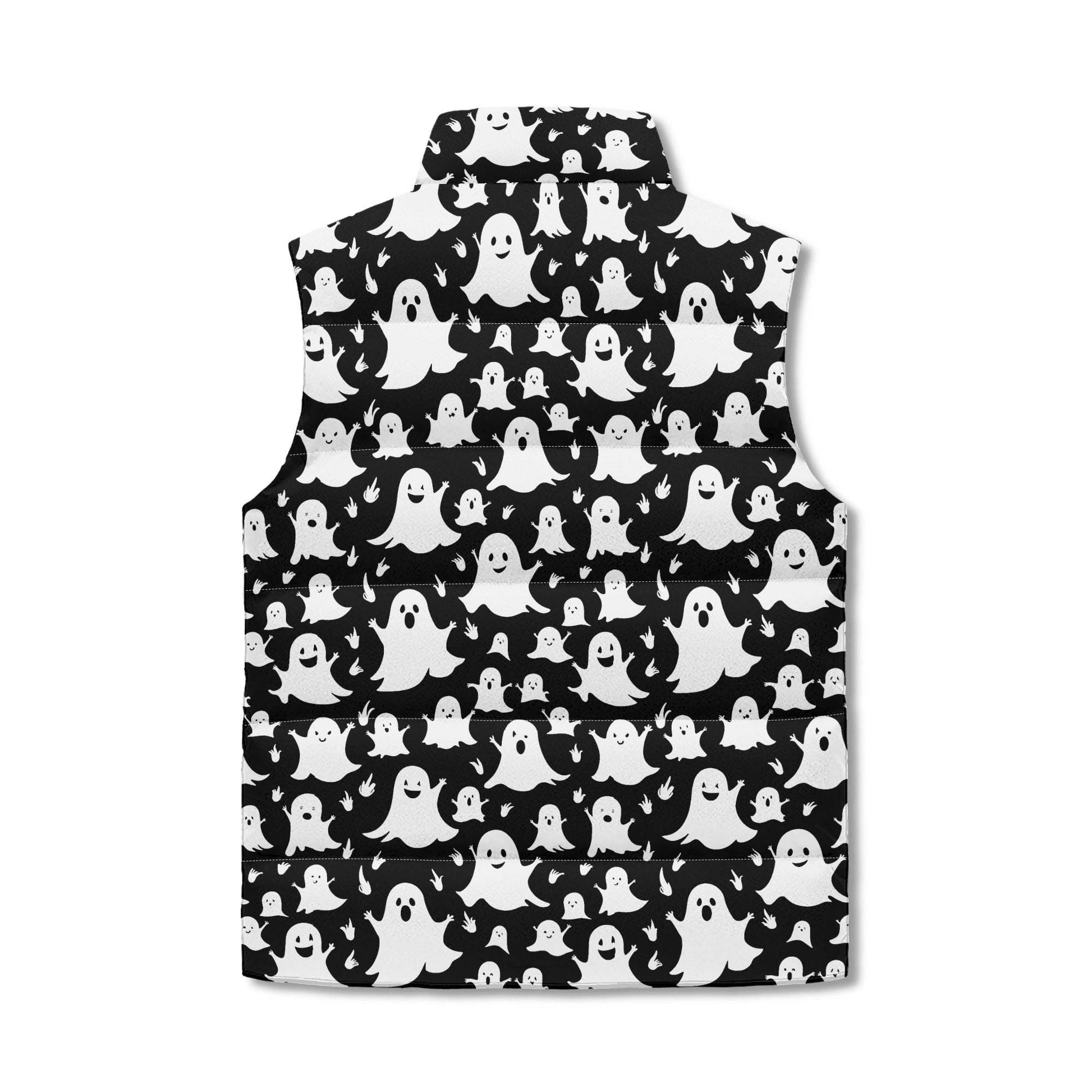 Spooky Ghost Unisex Lightweight Stand Collar Zip Up Puffer Vest - DeRose Seasonal