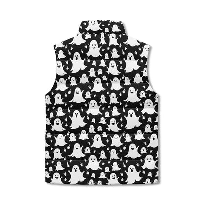 Spooky Ghost Unisex Lightweight Stand Collar Zip Up Puffer Vest - DeRose Seasonal