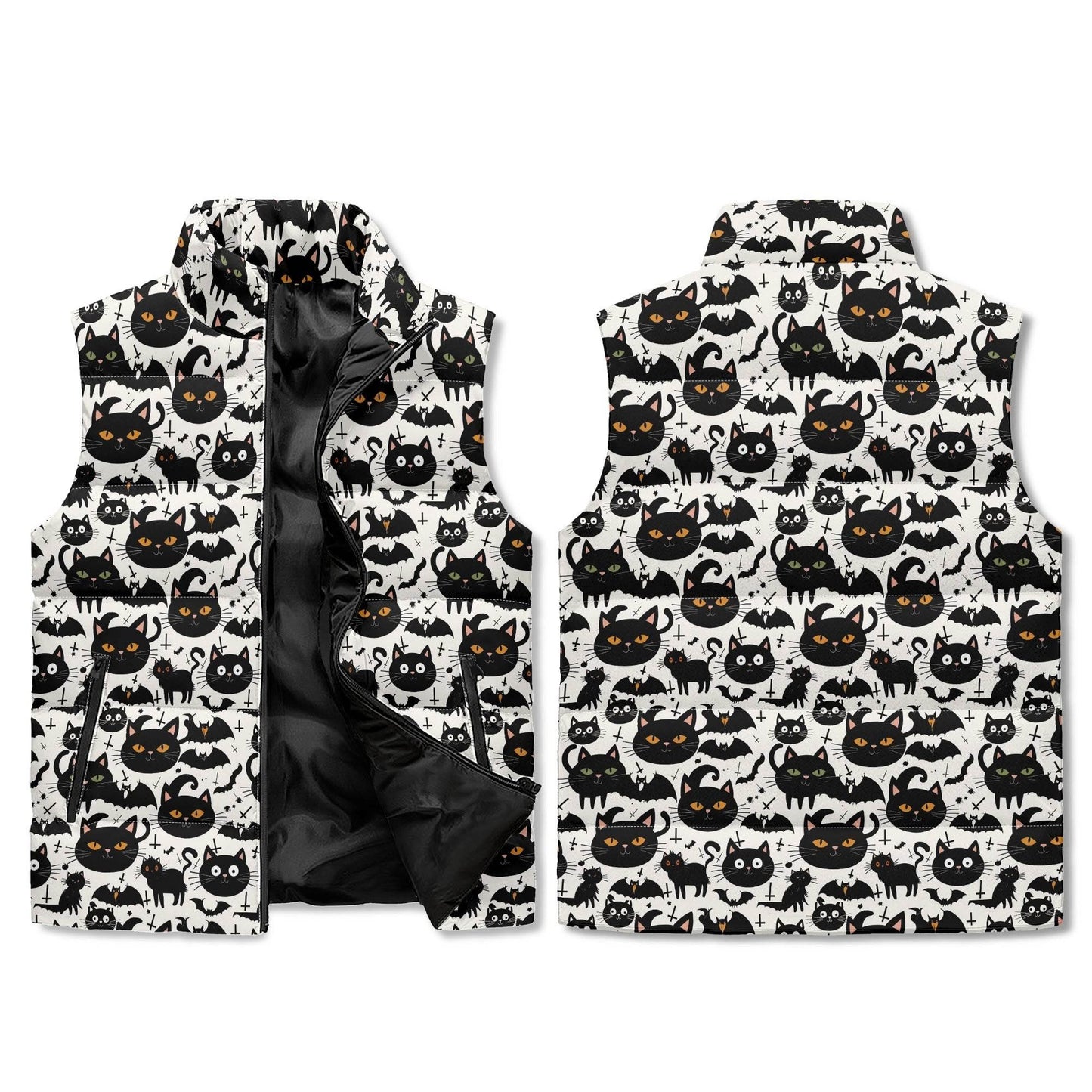 Crazy Cat Lady Unisex Lightweight Stand Collar Zip Up Puffer Vest - DeRose Seasonal