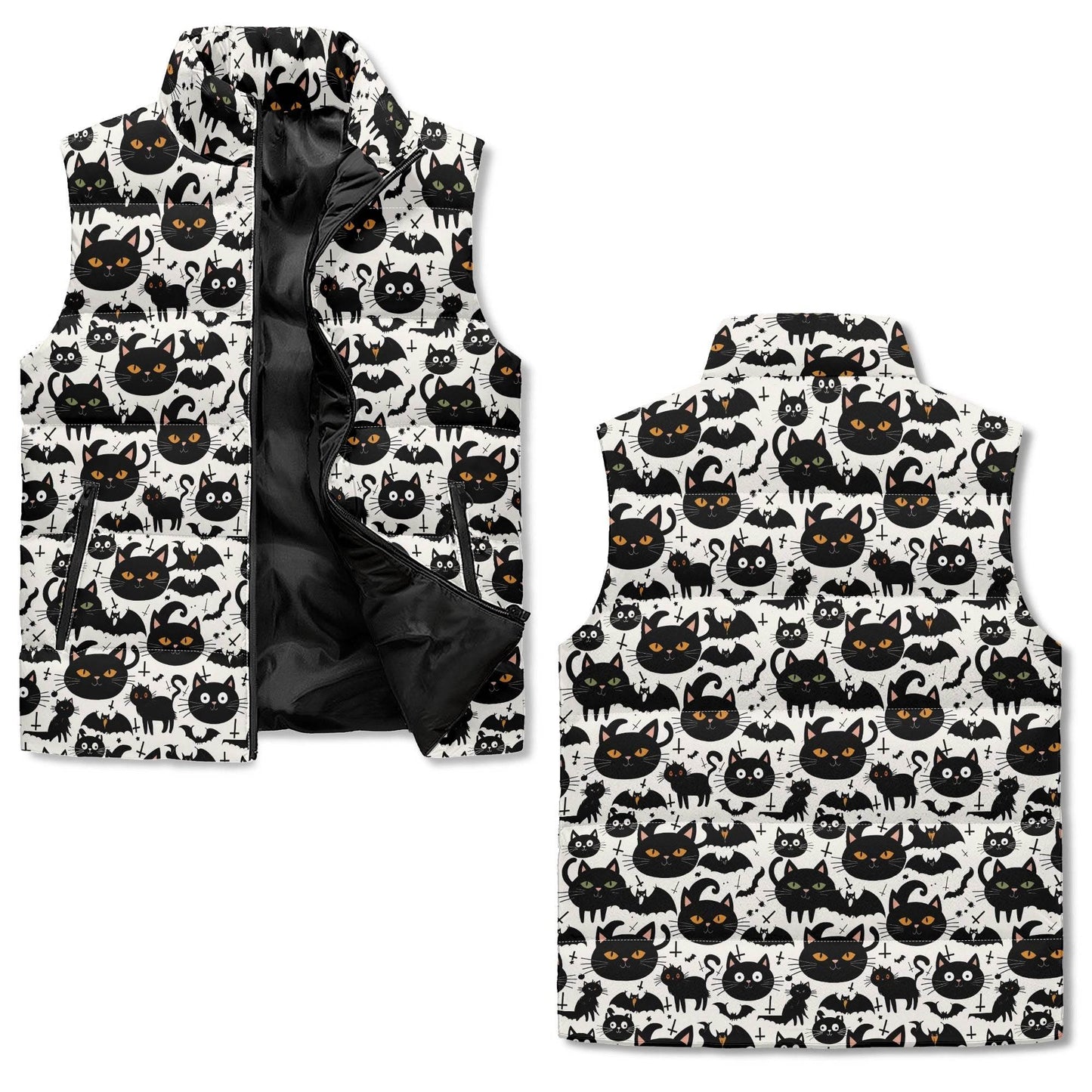 Crazy Cat Lady Unisex Lightweight Stand Collar Zip Up Puffer Vest - DeRose Seasonal