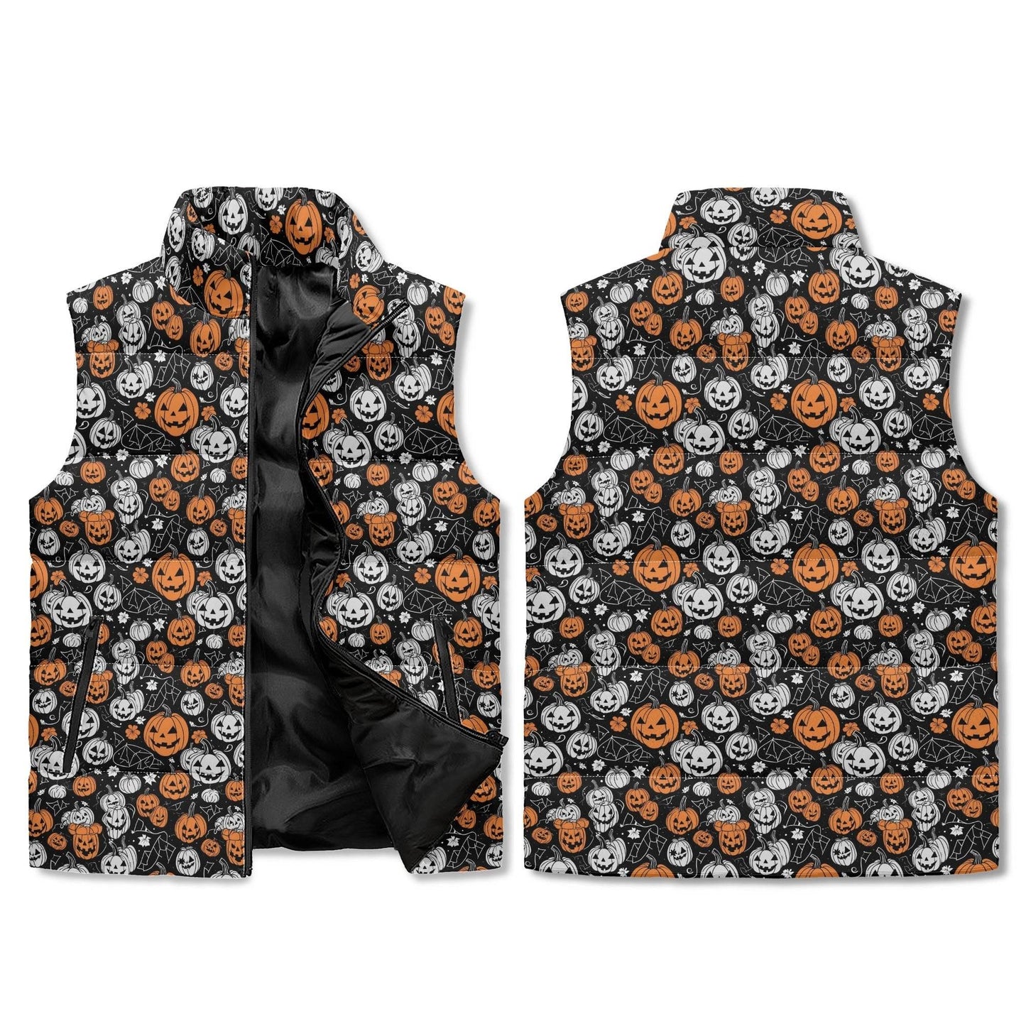 Jack-O-Lanterns Unisex Lightweight Stand Collar Zip Up Puffer Vest - DeRose Seasonal